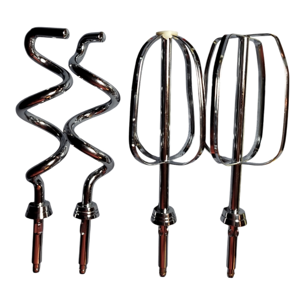 Oster mixer attachments 2 dough hooks 2 standard beaters  silver tone metal